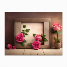 Photo Frame With Roses Canvas Print