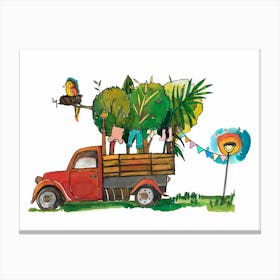 Red Truck With Trees Canvas Print