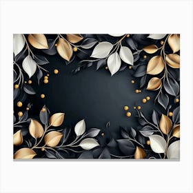 Gold Leaves On Black Background Canvas Print