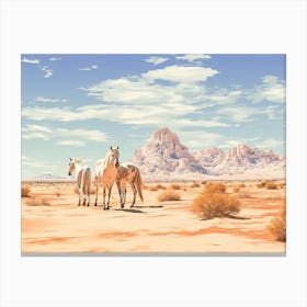 Horses Painting In Namib Desert, Namibia, Landscape 3 Canvas Print
