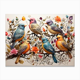 Birds On A Branch Paintings Art Print Canvas Print