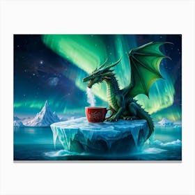 Hyper Realistic Digital Painting Featuring A Green Dragon Enveloped In Steam Rising From A Coffee Cu 1 Canvas Print