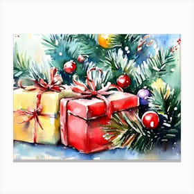 Watercolor Christmas Presents Canvas Print