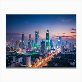 Bangkok Cityscape Set In The Distant Future Where Multiple High Tech Gadgets And Advanced Machinery (2) Canvas Print