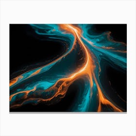 Abstract Image Of Swirling, Fluid Colors In Shades Of Blue, Orange, And Teal, Creating A Dynamic And Organic Effect Canvas Print