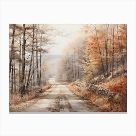 A Painting Of Country Road Through Woods In Autumn 66 Canvas Print