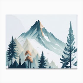 Mountain And Forest In Minimalist Watercolor Horizontal Composition 123 Canvas Print