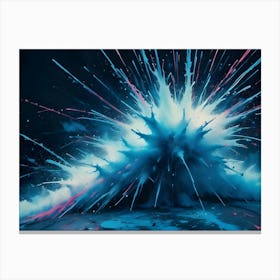 A Dramatic Image Of A Blue And White Paint Explosion, With Pink Streaks Of Color Adding A Vibrant Touch Canvas Print