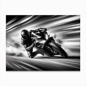 Black And White Motorcycle Racer Canvas Print