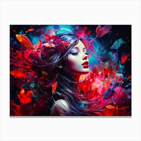 Girl With Fishes Canvas Print