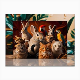 A distinctive collection of cats, birds and rabbits Canvas Print