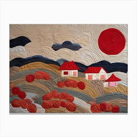 House On The Hill Quilting Art, Japanese Quilting Inspired Art, 1510 Canvas Print