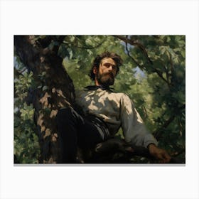 Vintage Man In Tree Oil Painting Canvas Print