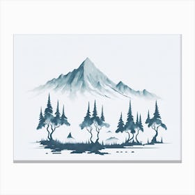 Mountain And Forest In Minimalist Watercolor Horizontal Composition 10 Canvas Print