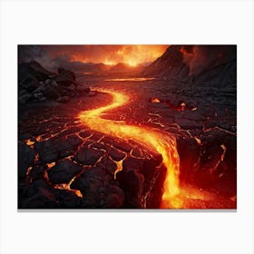 Volcanic Magma Flow Illustration Capturing Molten Lava Streams Intense Heat Radiating From The Dept Canvas Print