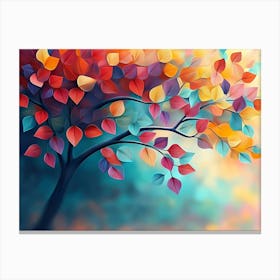 Colorful Tree with Leaves on Hanging Branches Illustration 3 Canvas Print