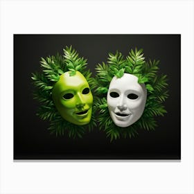 Tragedy And Comedy Masks Floating Ethereally Crafted From Meticulously Detailed Pine Leaves One M (1) Canvas Print