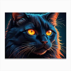 Portrait Of A Black Cat With Bright, Glowing Orange Eyes Canvas Print