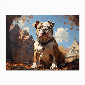 Bulldog In Autumn Canvas Print