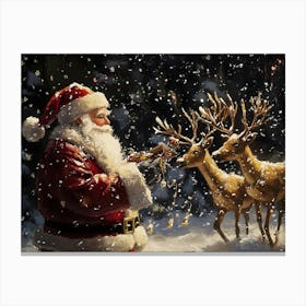 Santa Claus And Reindeer 7 Canvas Print