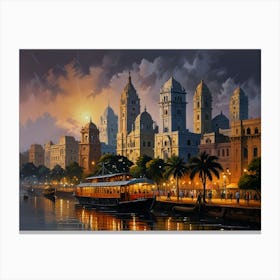 Kolkata City At Night Canvas Print