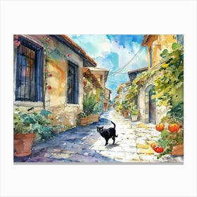 Izmir, Turkey   Cat In Street Art Watercolour Painting 4 Canvas Print