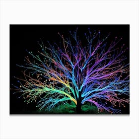 Rainbow Tree Illuminated At Night Canvas Print