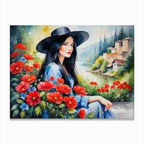 Girl Among Flowers 2 Canvas Print