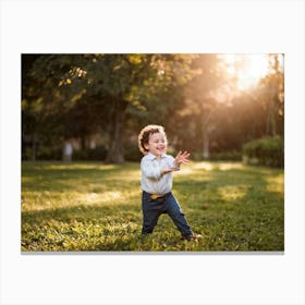 Candid Photo Capturing Childhood Joy Young Child Laughing Amidst A Backdrop Of Dappled Sunlight Fil (1) Canvas Print