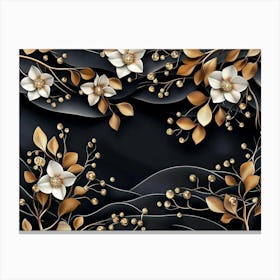 Gold Flowers On Black Background 6 Canvas Print