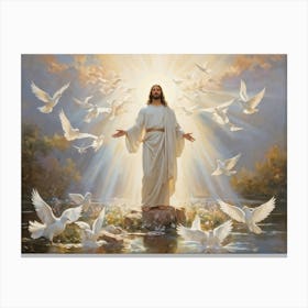 An Artistic Rendering Of A Serene Sunday Morning A Figure Symbolic Of Jesus Christ In A Posture Of (5) Canvas Print