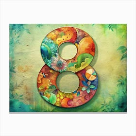 Number Eight With Watercolor Floral Design Canvas Print