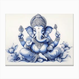 3d Pencil Sketch Drawing of Indian God Ganesh Blue Tone 1 Canvas Print