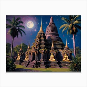 Buddhist Temple At Night Canvas Print