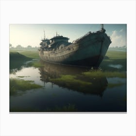 Decaying Ships Sunken In The Swampy Marshland Canvas Print