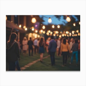 Blurred Image Of People Enjoying A Backyard Party With String Lights And A Cozy Atmosphere 1 Canvas Print