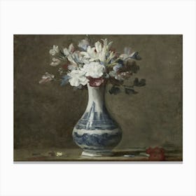 Flowers In A Blue And White Vase Canvas Print