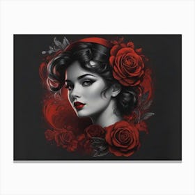 Woman With Red Roses 1 Canvas Print