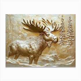 3d Moose Art Background Golden Painting Canvas Print