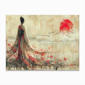 Geisha Grace: Elegance in Burgundy and Grey. Geisha 6 Canvas Print
