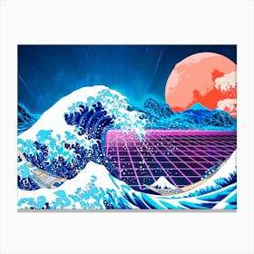 Synthwave Space: The Great Wave off Kanagawa [synthwave/vaporwave/cyberpunk] — aesthetic poster, retrowave poster, neon poster Canvas Print