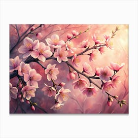Pink Cherry Blossom Branch Canvas Print