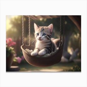 Kitten Playing On A Swing Canvas Print