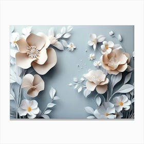 3d With Simple Floral Painting Light Gray Background Canvas Print