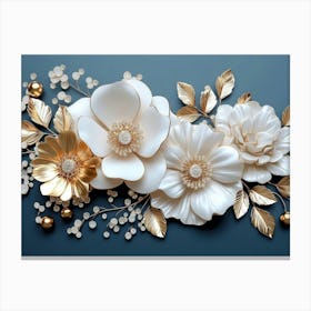 Gold And White Flowers 14 Canvas Print