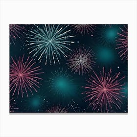 Watercolor Illustration Of Colorful Fireworks Exploding In The Night Sky 1 Canvas Print