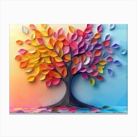 Colorful 3d Tree With Vibrant Leaves And Branches, Elegant Abstraction Canvas Print