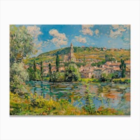 Village Waterside Tranquility Painting Inspired By Paul Cezanne Canvas Print