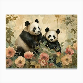 Floral Animal Illustration Panda 3 Canvas Print