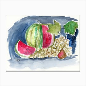 Still Life Watermelon - watercolor food kitchen Anton Maliar hand painted red green Canvas Print